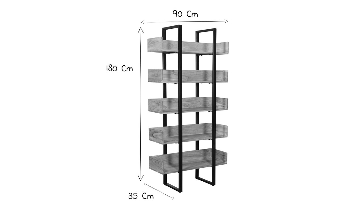 Industrieller Bcherschrank aus massivem Akazienholz und schwarzem Metall L90 cm TAO