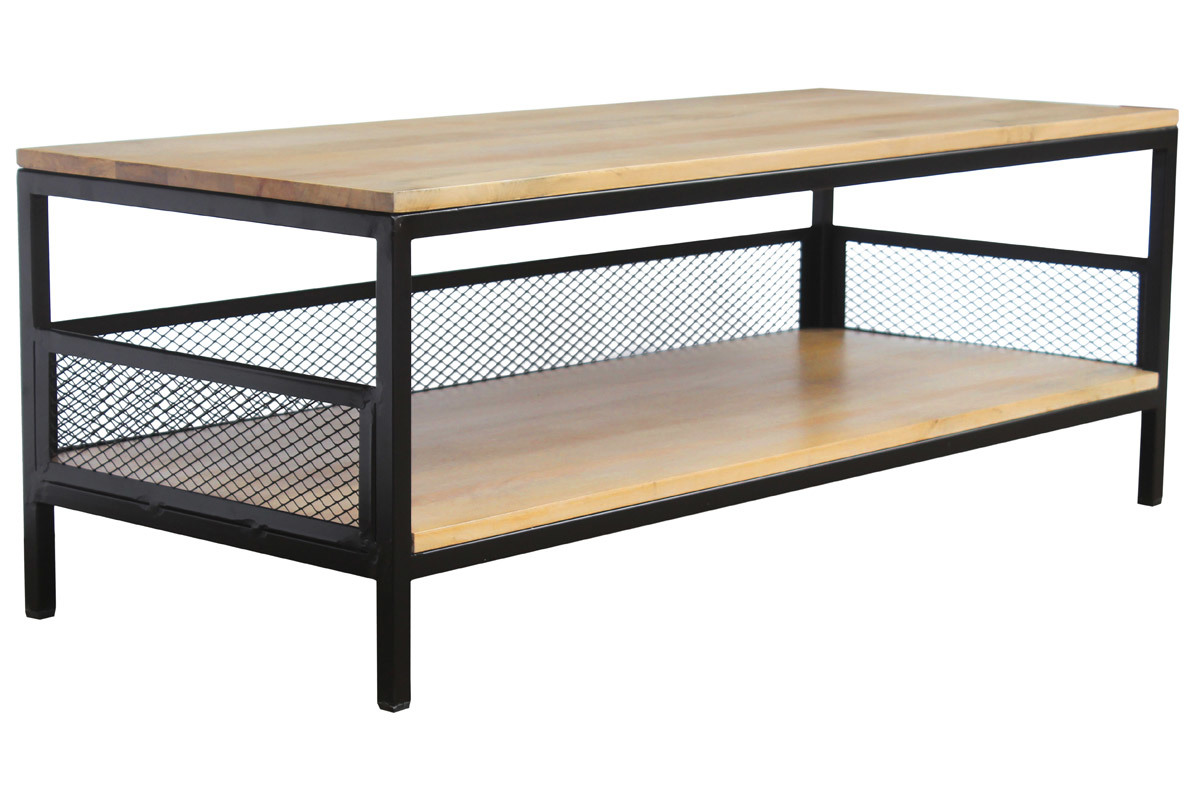 Industrieller Couchtisch aus massivem Mangoholz und Metall RACK