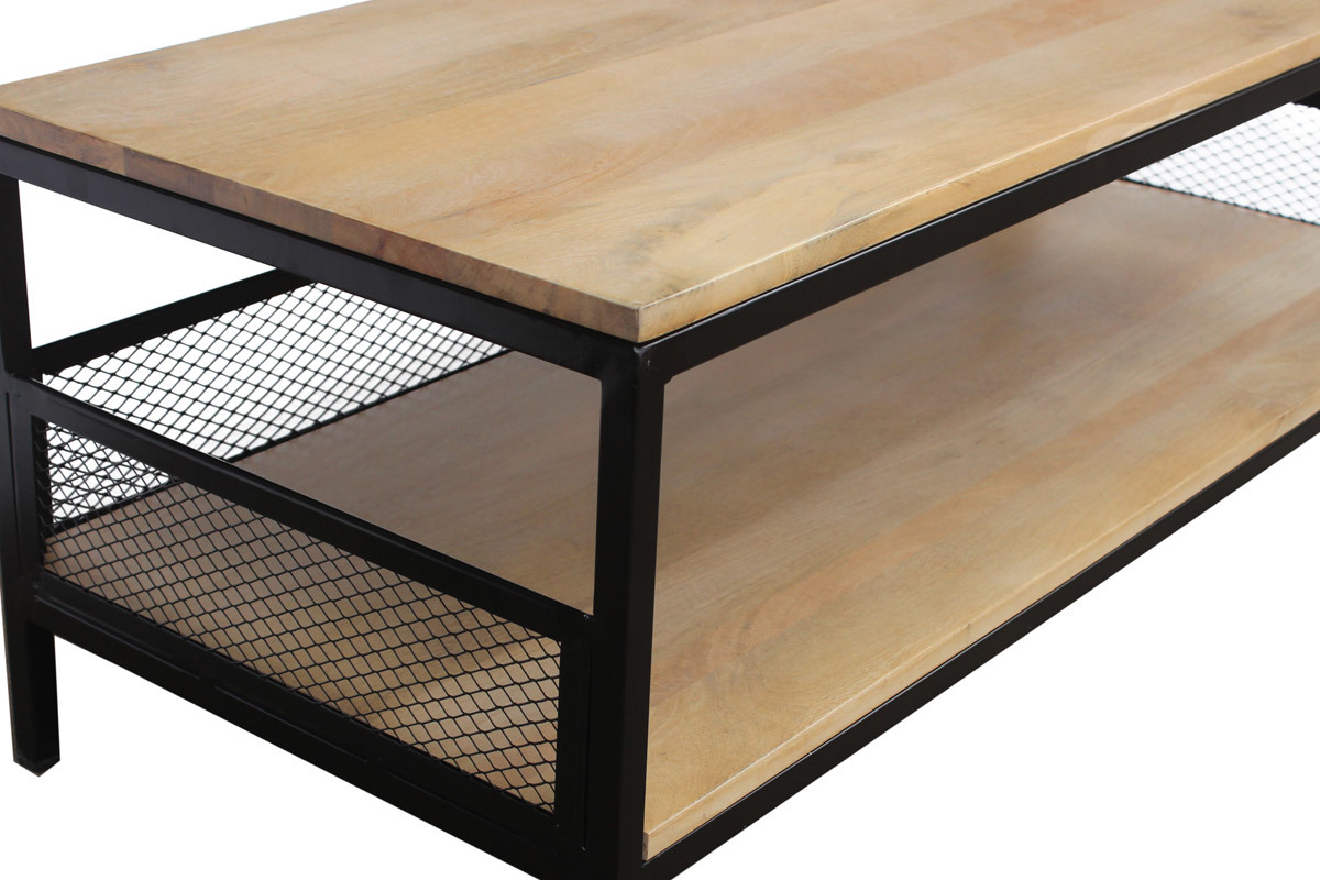 Industrieller Couchtisch aus massivem Mangoholz und Metall RACK