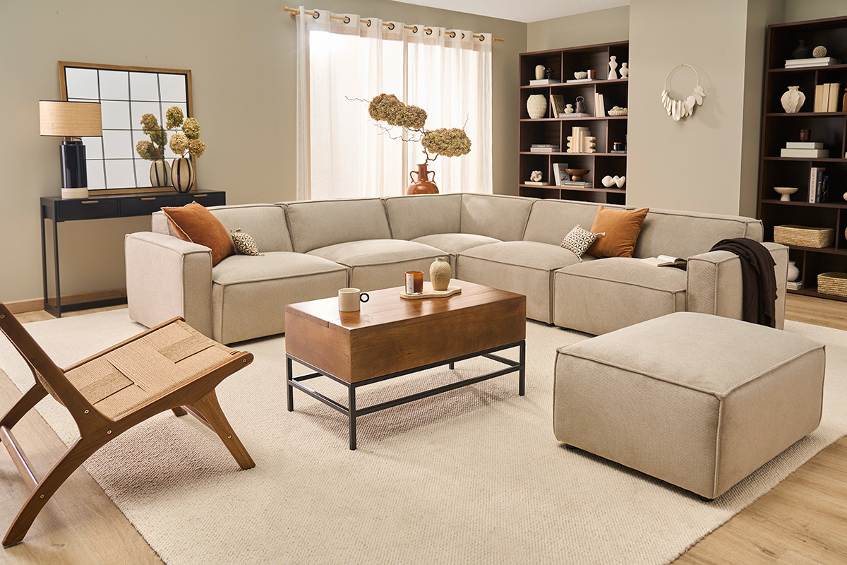 Industrieller Couchtisch mit Hochklappfunktion aus massivem, get�ntem Mangoholz und schwarzem Metall L90 cm YPSTER