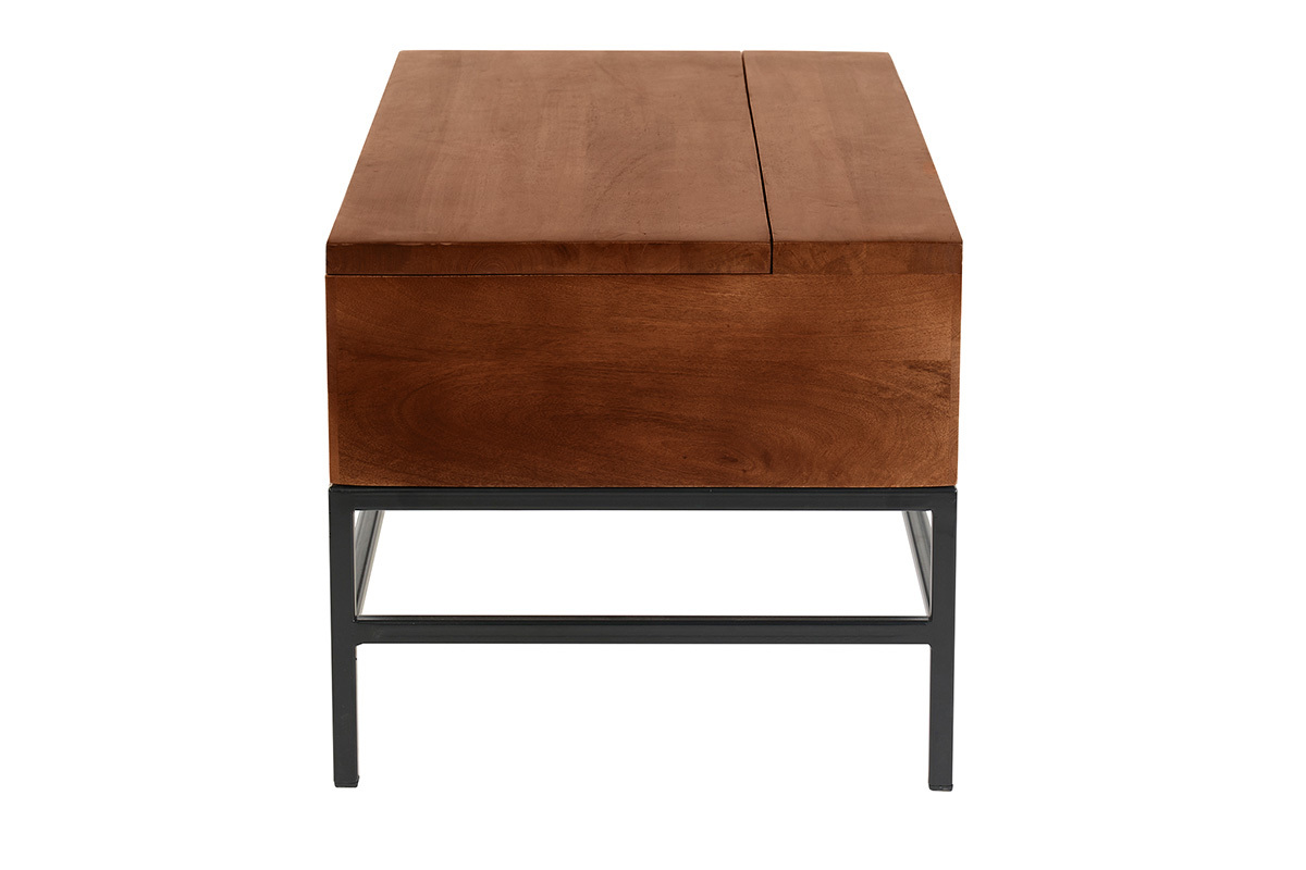Industrieller Couchtisch mit Hochklappfunktion aus massivem, get�ntem Mangoholz und schwarzem Metall L90 cm YPSTER