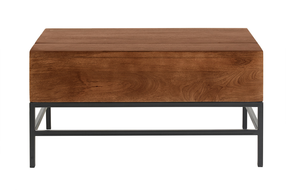 Industrieller Couchtisch mit Hochklappfunktion aus massivem, get�ntem Mangoholz und schwarzem Metall L90 cm YPSTER