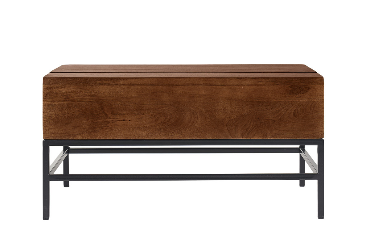 Industrieller Couchtisch mit Hochklappfunktion aus massivem, get�ntem Mangoholz und schwarzem Metall L90 cm YPSTER