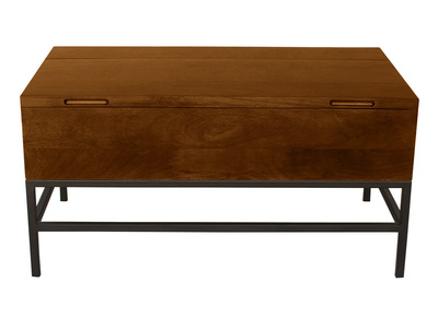 Industrieller Couchtisch mit Hochklappfunktion aus massivem, getöntem Mangoholz und schwarzem Metall L90 cm YPSTER