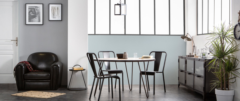 Industrieller Esstisch Holz und Metall D125 ATELIER - Miliboo