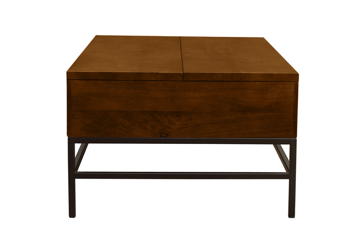 Industrieller hhenverstellbarer Couchtisch aus gefrbtem Massivmangoholz und schwarzem Metall L110 cm YPSTER