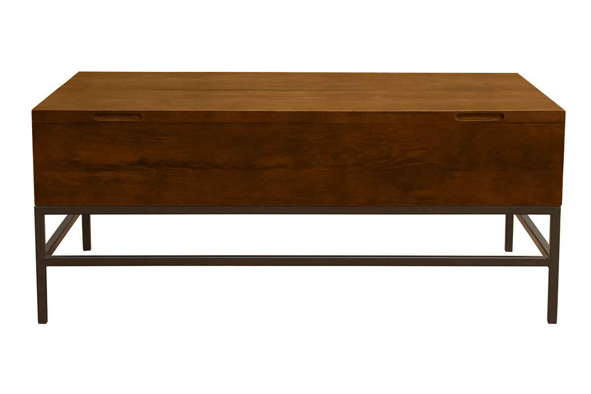 Industrieller hhenverstellbarer Couchtisch aus gefrbtem Massivmangoholz und schwarzem Metall L110 cm YPSTER