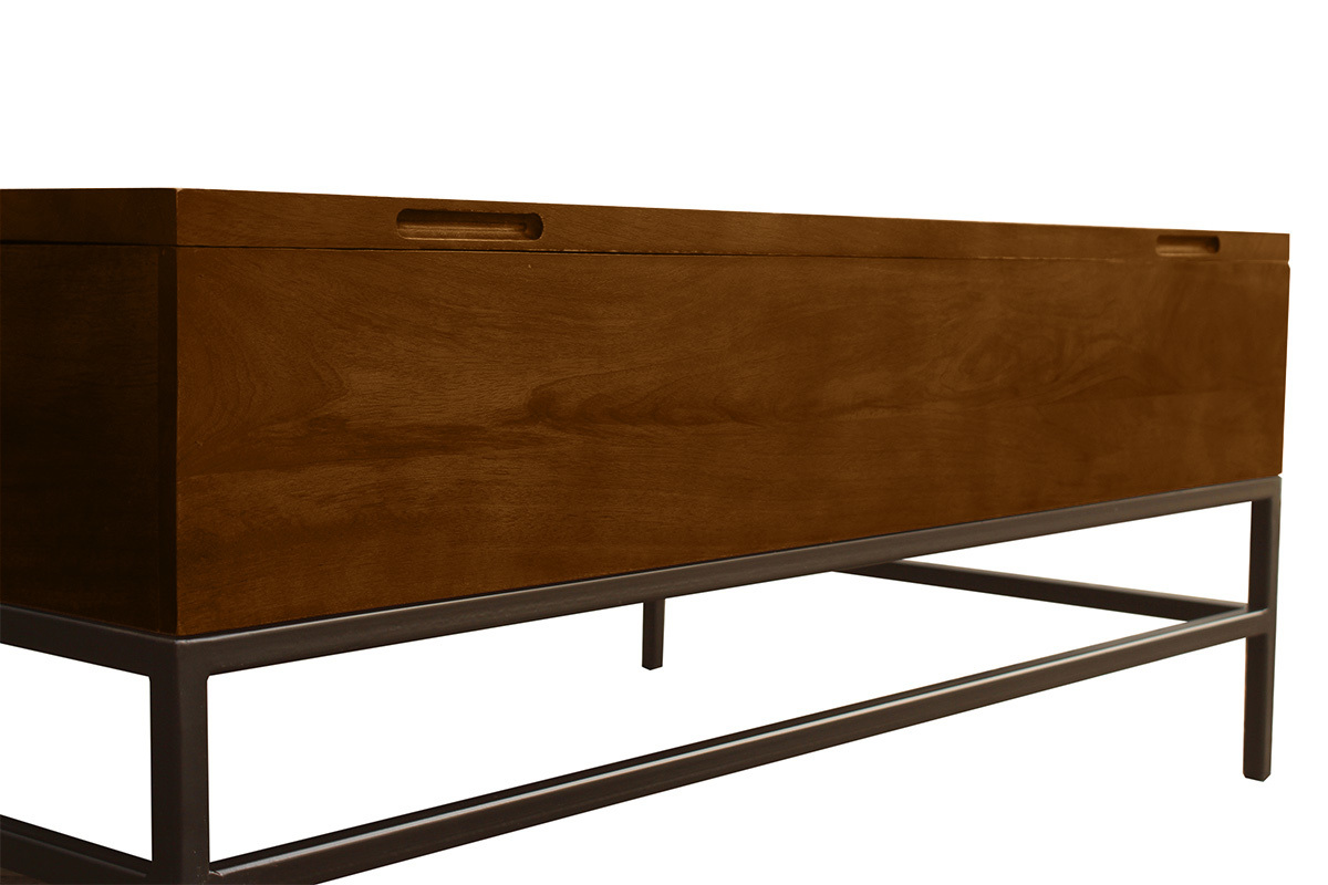 Industrieller hhenverstellbarer Couchtisch aus gefrbtem Massivmangoholz und schwarzem Metall L110 cm YPSTER