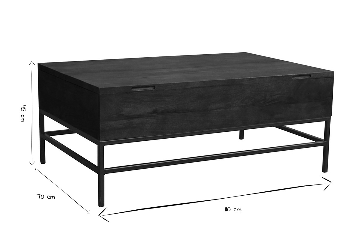 Industrieller hhenverstellbarer Couchtisch aus gefrbtem Massivmangoholz und schwarzem Metall L110 cm YPSTER