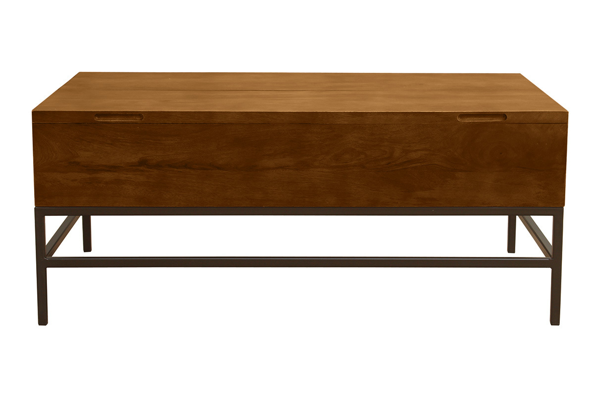 Industrieller hhenverstellbarer Couchtisch aus gefrbtem Massivmangoholz und schwarzem Metall L110 cm YPSTER