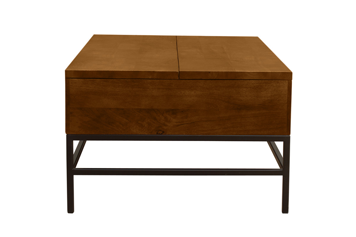 Industrieller hhenverstellbarer Couchtisch aus gefrbtem Massivmangoholz und schwarzem Metall L110 cm YPSTER
