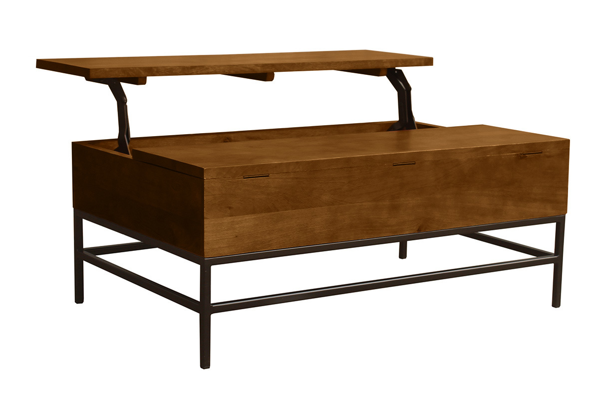 Industrieller hhenverstellbarer Couchtisch aus gefrbtem Massivmangoholz und schwarzem Metall L110 cm YPSTER