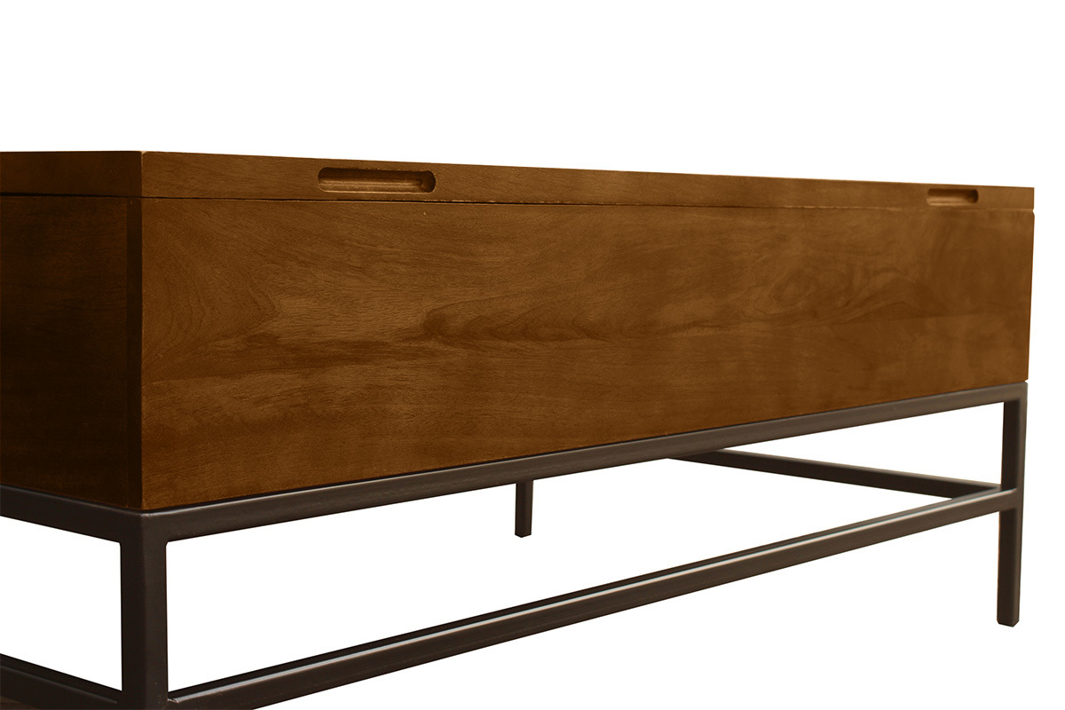 Industrieller hhenverstellbarer Couchtisch aus gefrbtem Massivmangoholz und schwarzem Metall L110 cm YPSTER