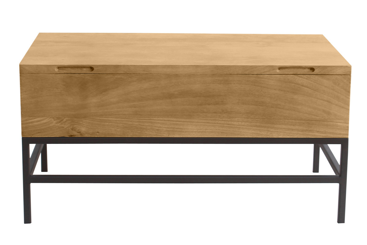 Industrieller hhenverstellbarer Couchtisch aus massivem Mangoholz und schwarzem Metall L90 cm YPSTER