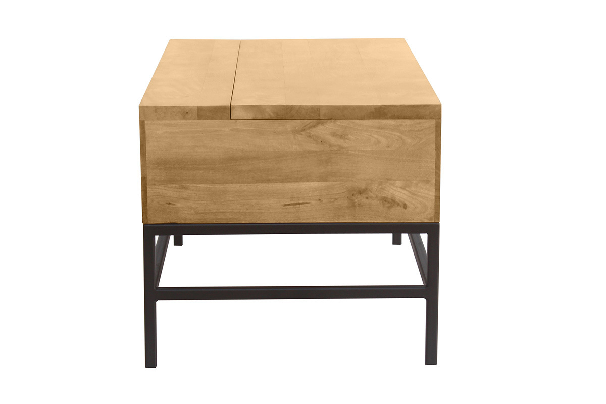 Industrieller hhenverstellbarer Couchtisch aus massivem Mangoholz und schwarzem Metall L90 cm YPSTER