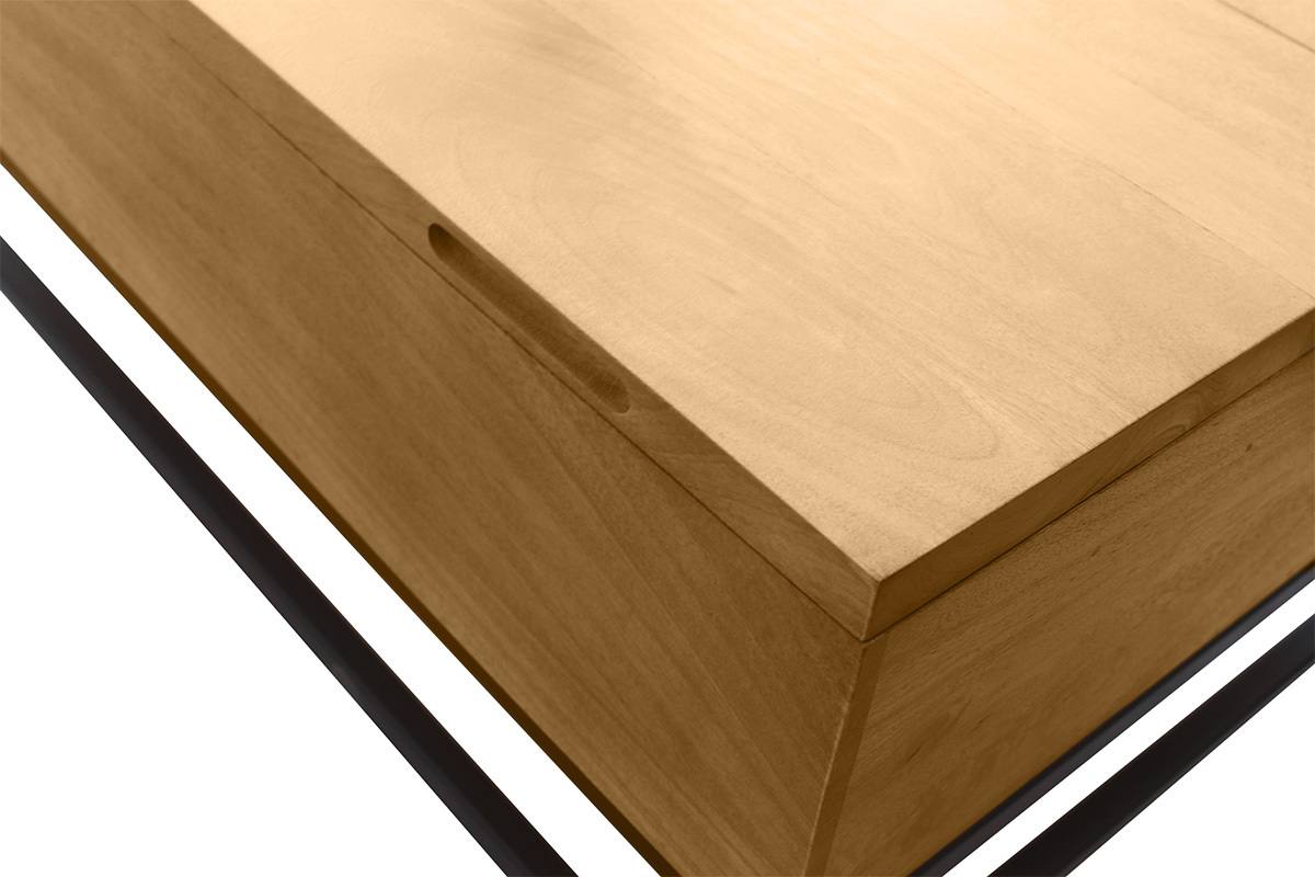 Industrieller hhenverstellbarer Couchtisch aus massivem Mangoholz und schwarzem Metall L90 cm YPSTER