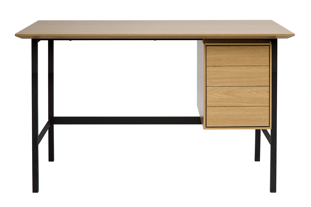 Industrieller Schreibtisch aus Eichenholz und schwarzem Metall mit 2 Schubladen L120 cm MAXENCE