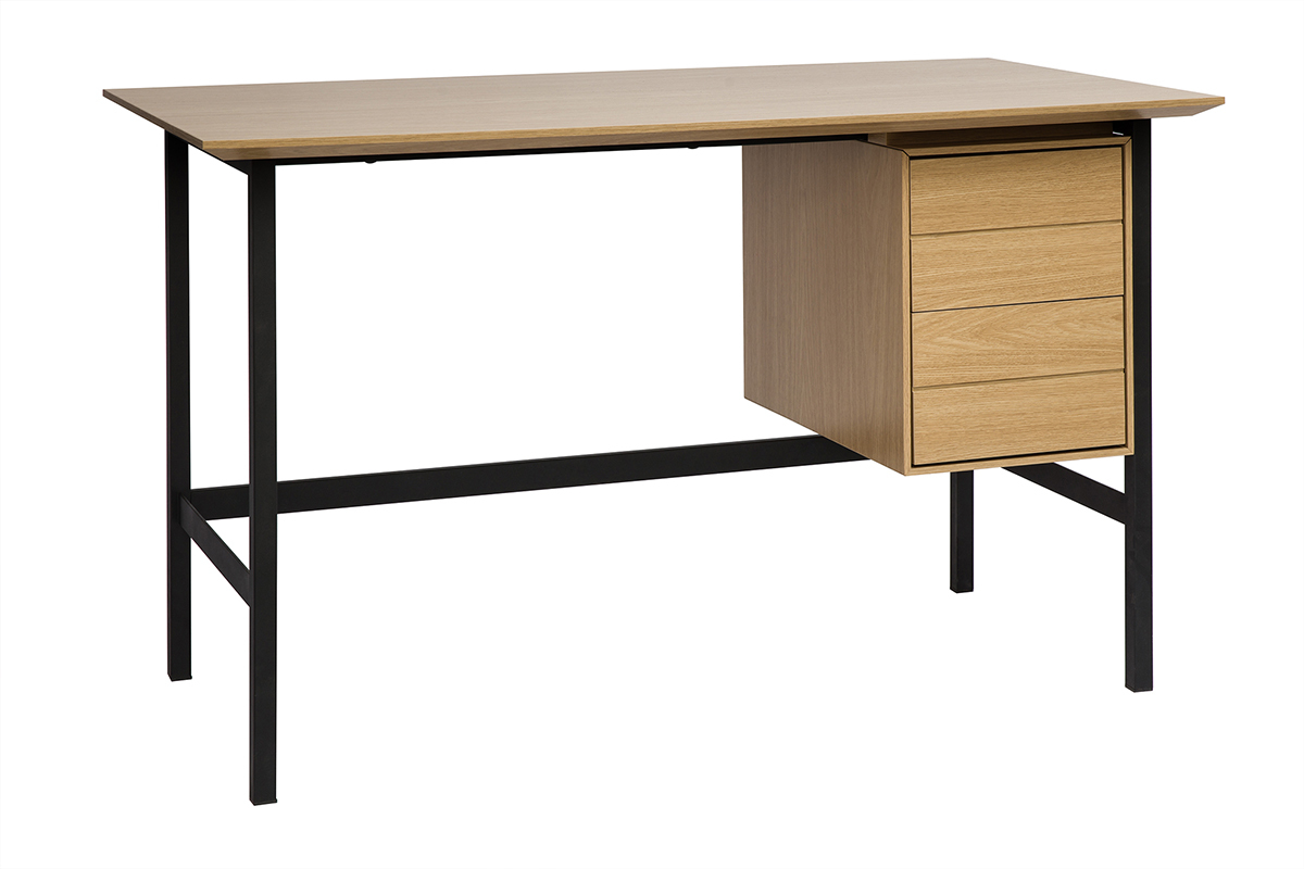 Industrieller Schreibtisch aus Eichenholz und schwarzem Metall mit 2 Schubladen L120 cm MAXENCE