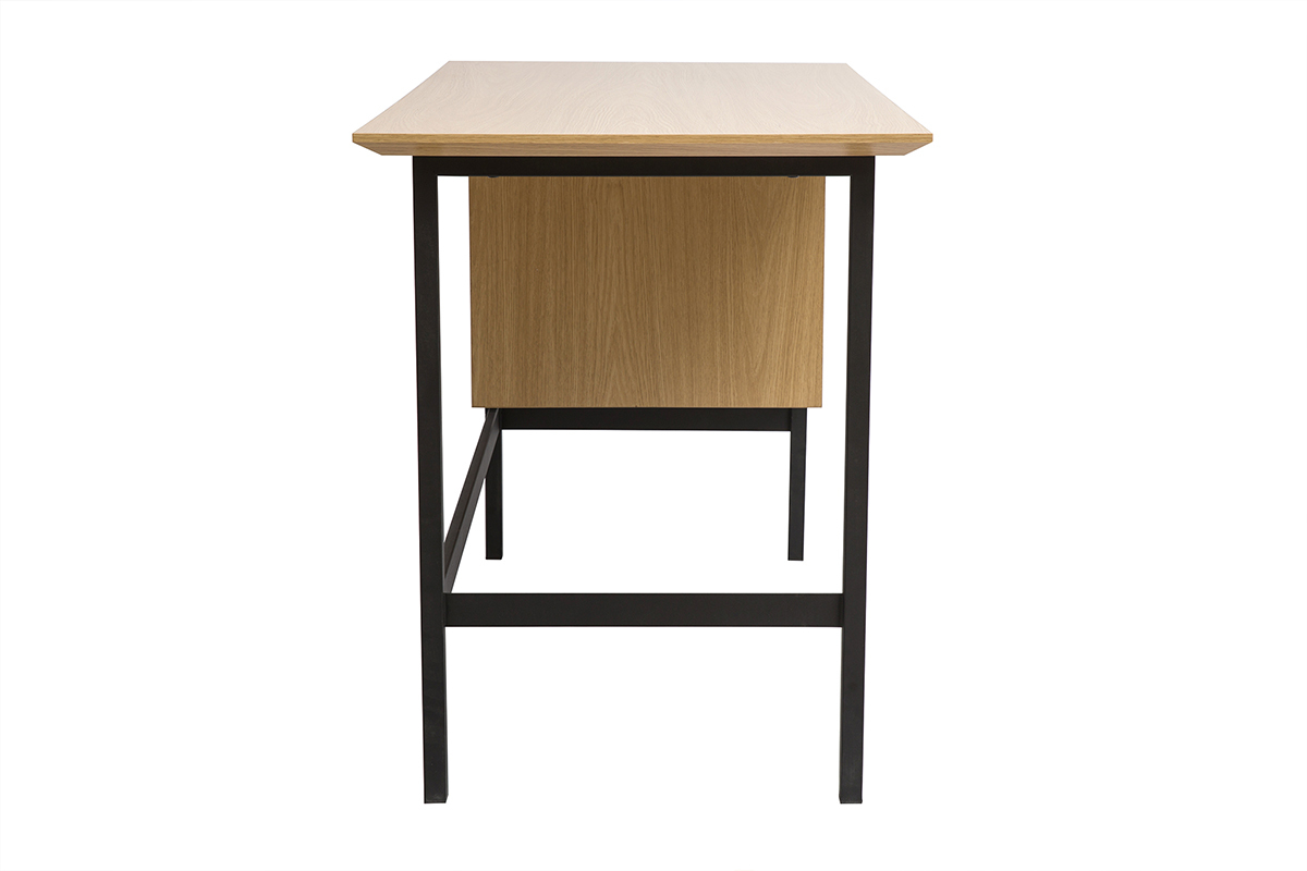 Industrieller Schreibtisch aus Eichenholz und schwarzem Metall mit 2 Schubladen L120 cm MAXENCE