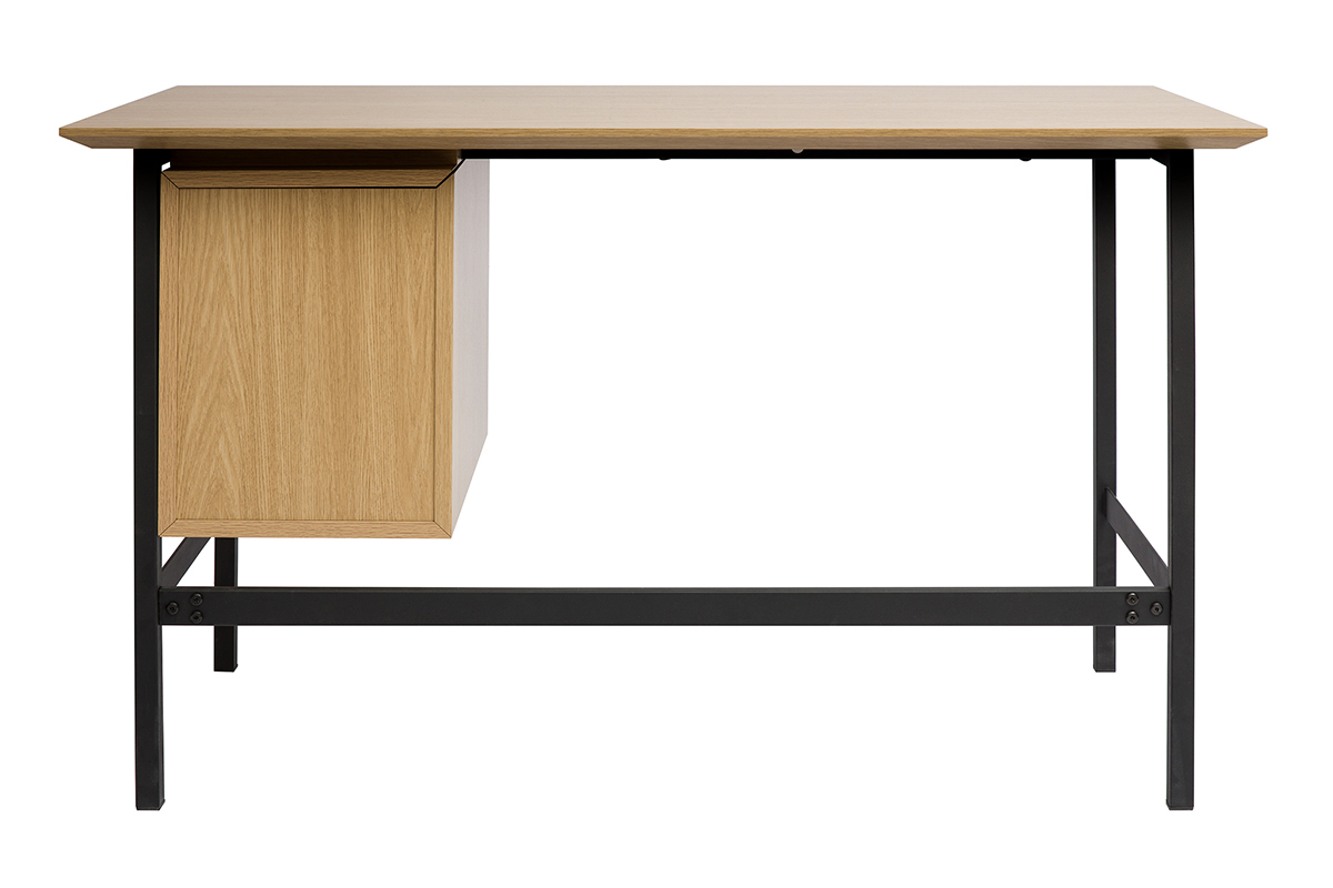 Industrieller Schreibtisch aus Eichenholz und schwarzem Metall mit 2 Schubladen L120 cm MAXENCE