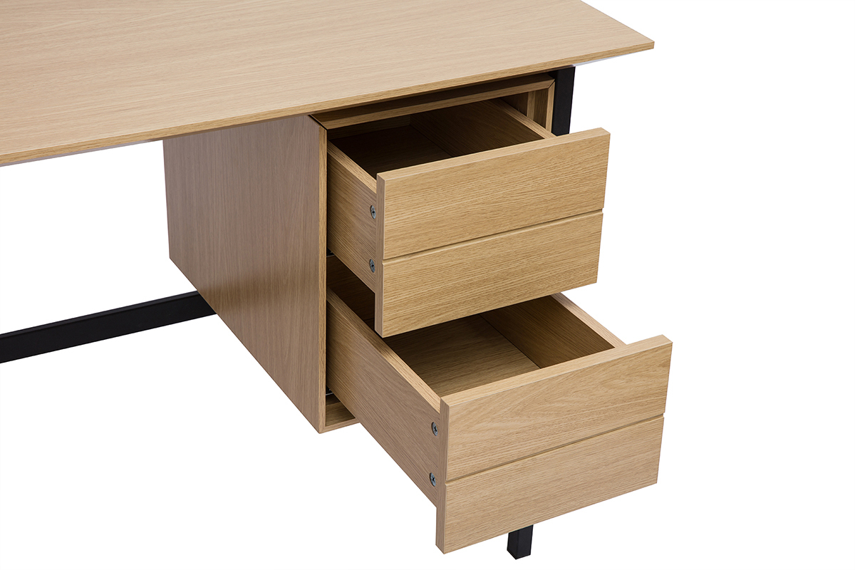 Industrieller Schreibtisch aus Eichenholz und schwarzem Metall mit 2 Schubladen L120 cm MAXENCE