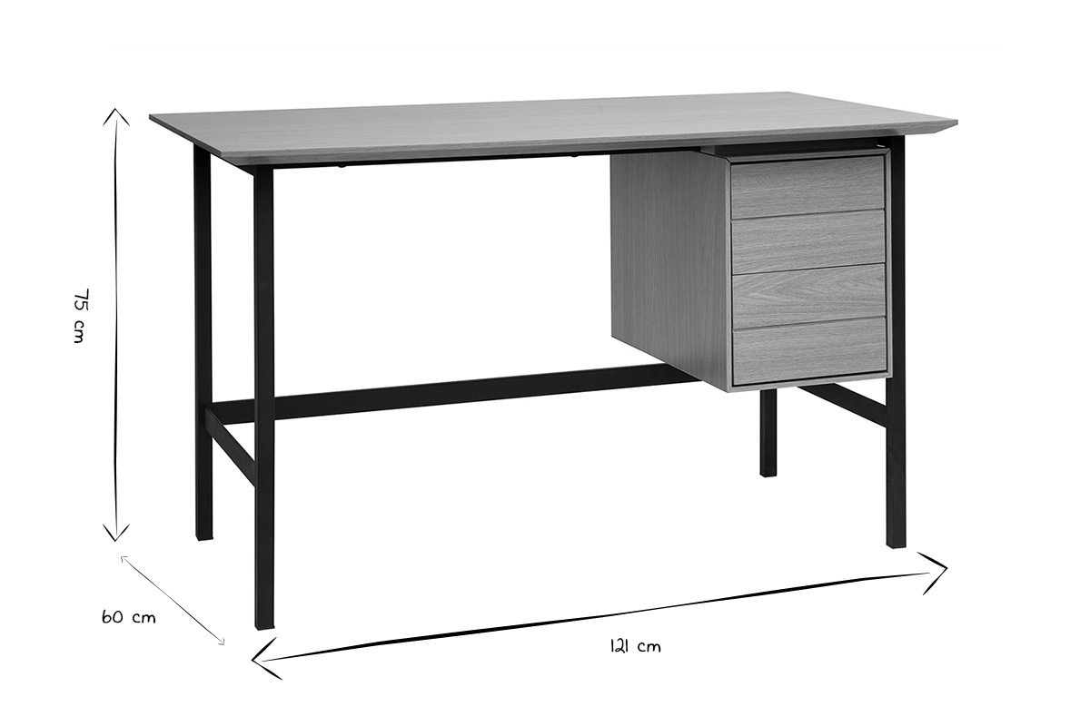 Industrieller Schreibtisch aus Eichenholz und schwarzem Metall mit 2 Schubladen L120 cm MAXENCE