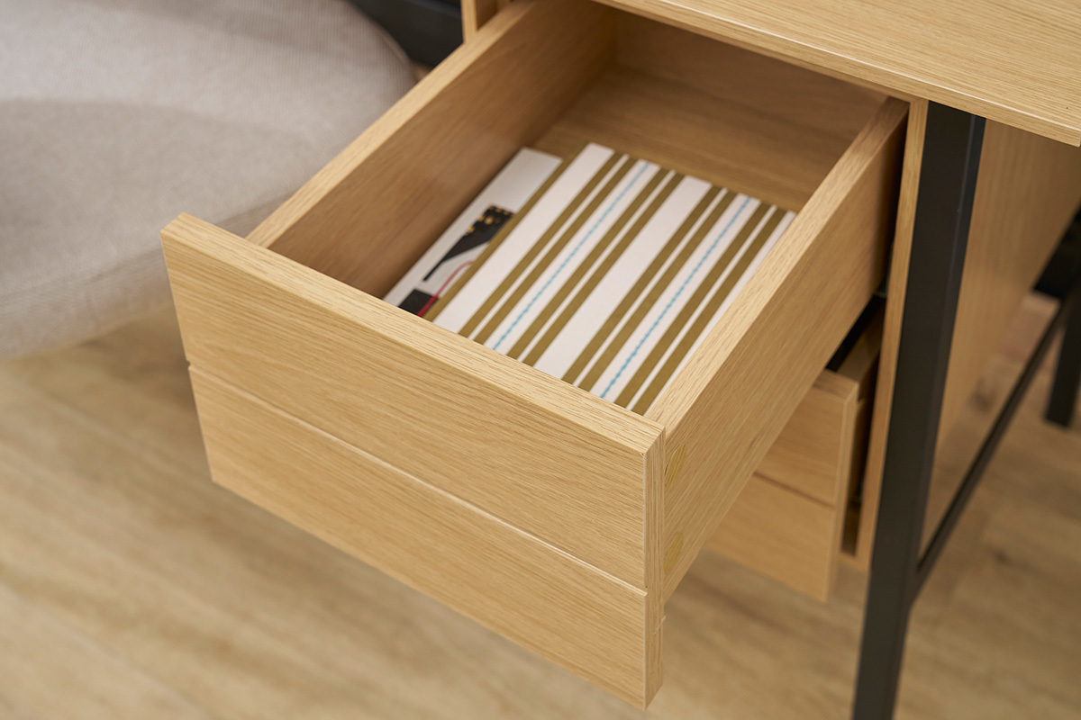 Industrieller Schreibtisch aus Eichenholz und schwarzem Metall mit 2 Schubladen L120 cm MAXENCE