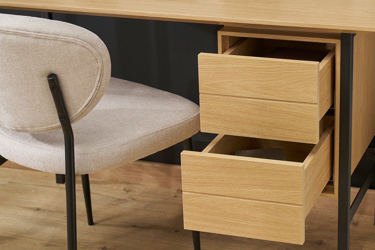 Industrieller Schreibtisch aus Eichenholz und schwarzem Metall mit 2 Schubladen L120 cm MAXENCE