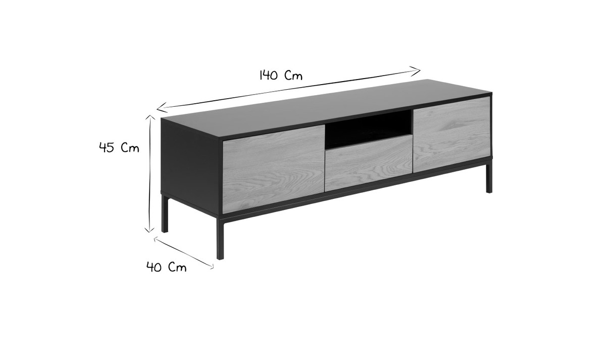 Industrieller TV-Schrank aus Holz und Metall L140 cm TRESCA