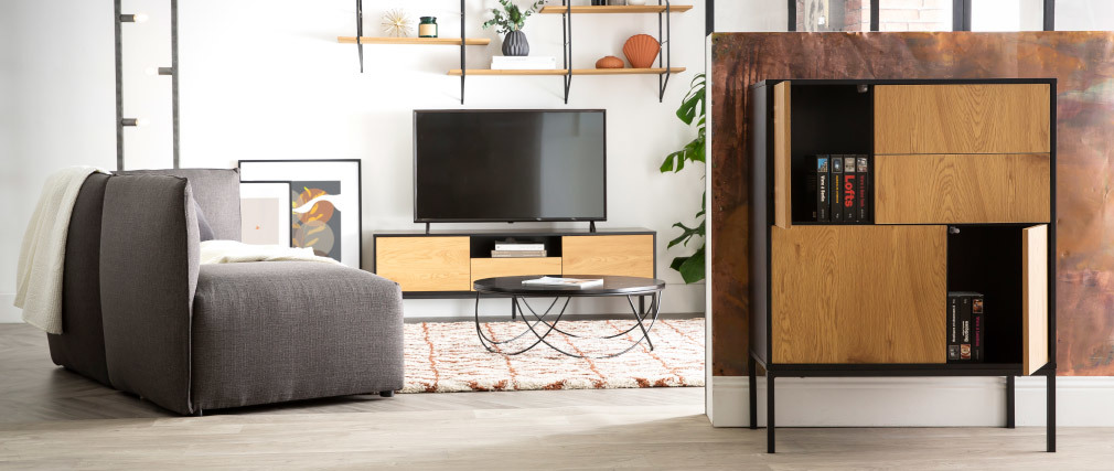 Industrieller TV-Schrank aus Holz und Metall L140 cm TRESCA - Miliboo