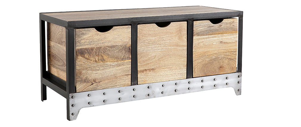 Industrielles Aufbewahrungs- / Schuhmöbel ATELIER Massivholz und Metall