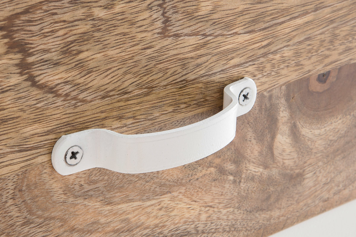 Industrielles Design-Schubladenelement PUKKA aus Mangoholz und weiem Metall