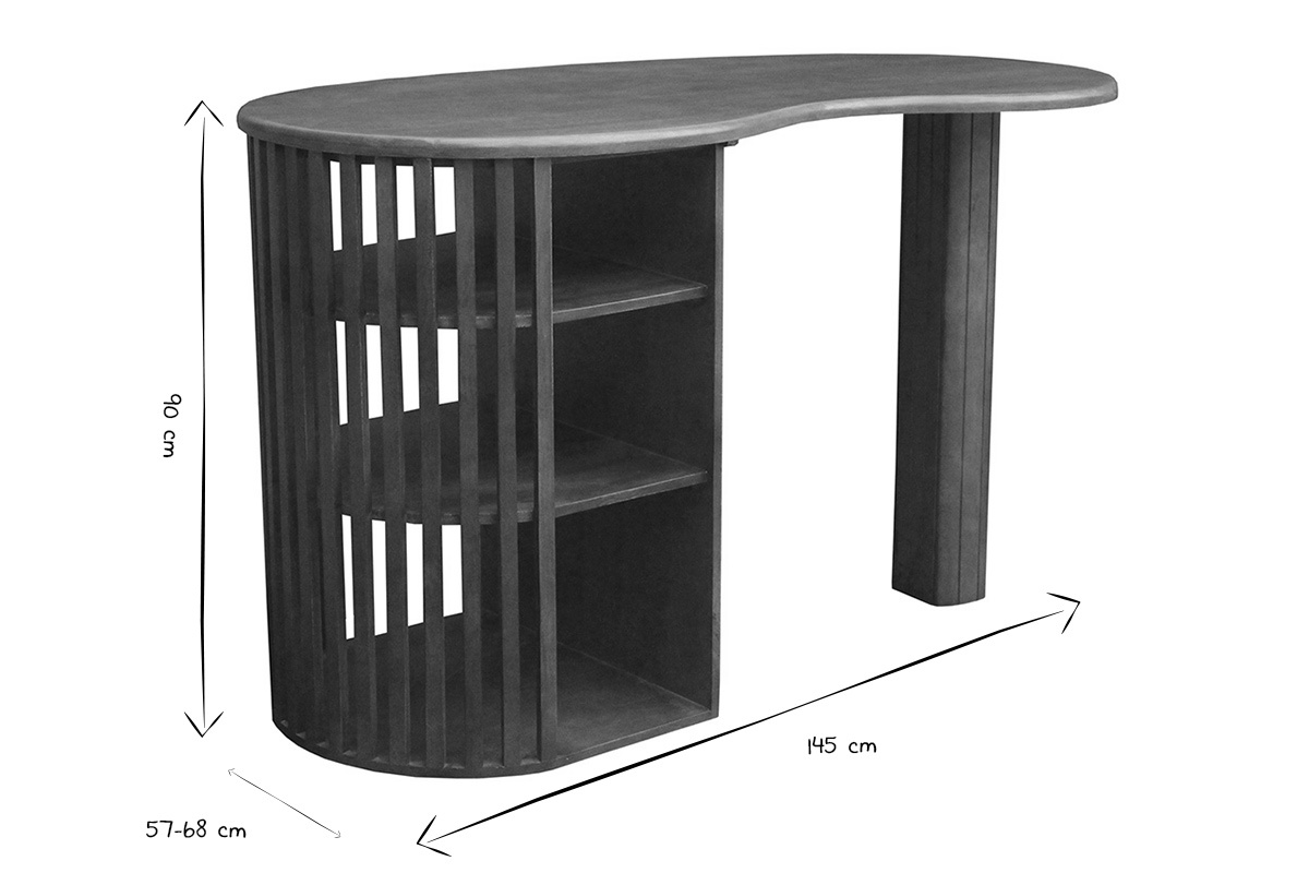 Abmessungen des Stehtischs LOBIO in Schwarz und Wei�, H90 cm, L145 cm, T57-68 cm.