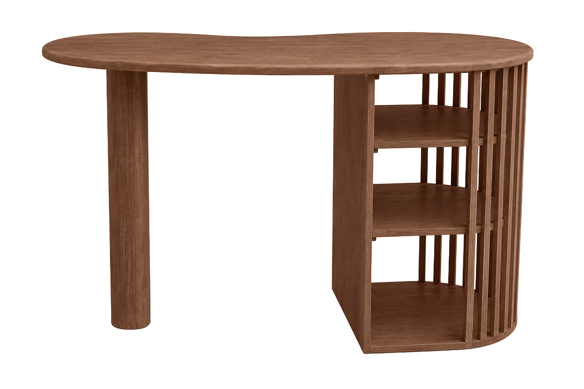 Bartisch aus massivem Mangoholz mit Stauraum, R�ckansicht, abgerundete Platte, moderner Stil.