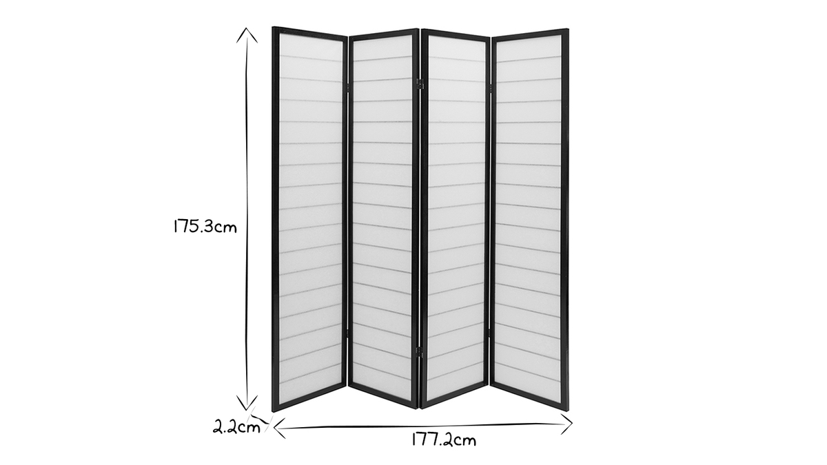 Japanischer Paravent schwarzes Holz und Reispapier GIBON