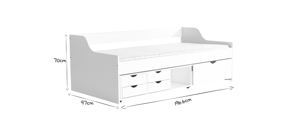 Kinderbett mit Schubladen 90x190 CLEO Weiß