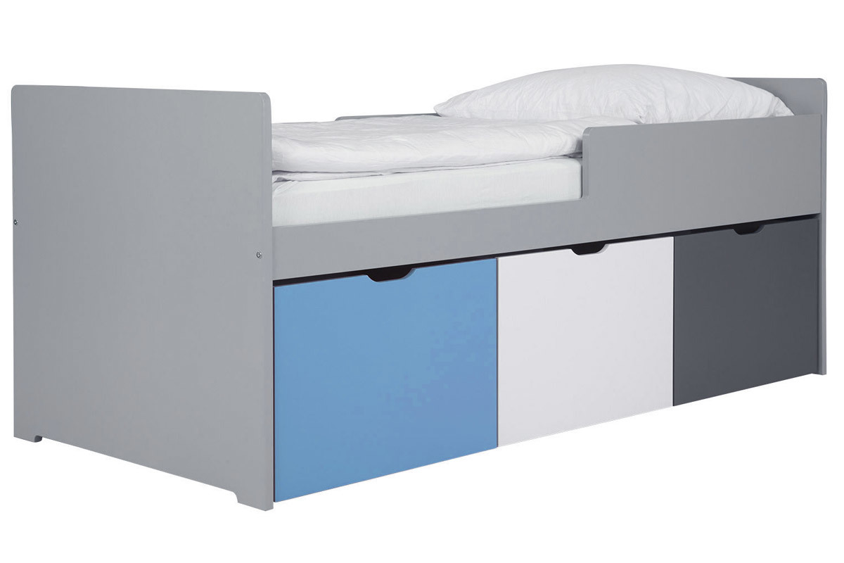 Kinderbett mit Schubladen 90x190 cm Blau, Wei und Grau JULES