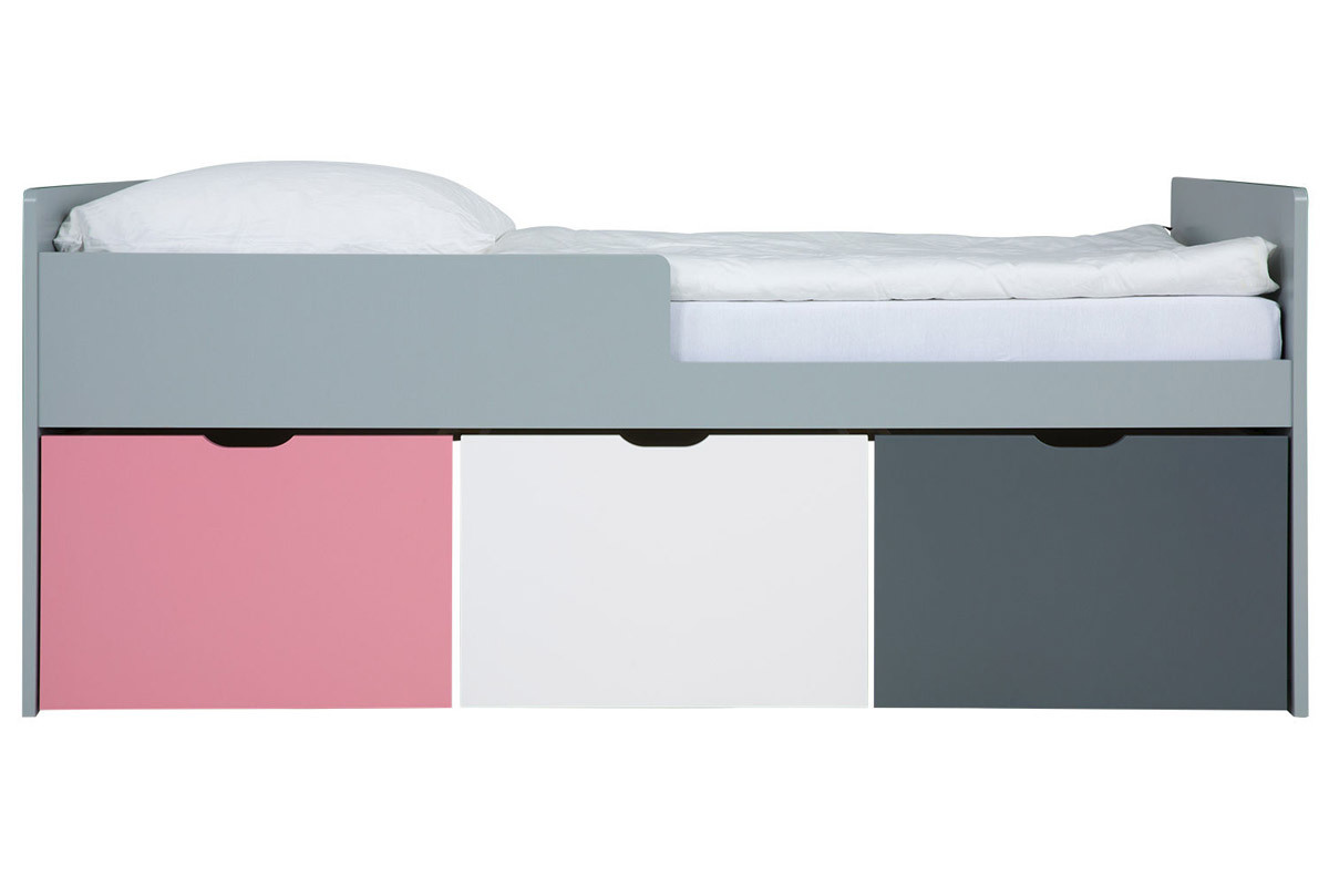 Kinderbett mit Schubladen 90x190 cm Rosa, Wei und Grau JULES