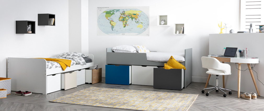 Kinderbett mit Stauraum 4 Schubladen Holz und Weiß MOLENE - Miliboo