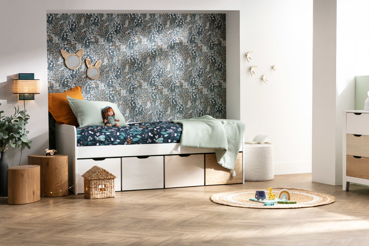 Kinderbett mit Stauraum 4 Schubladen Holz und Wei MOLENE