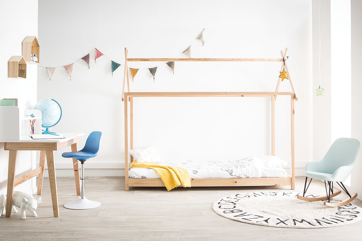 Kinderschreibtisch in Wei und Holz, L105 cm KUNG