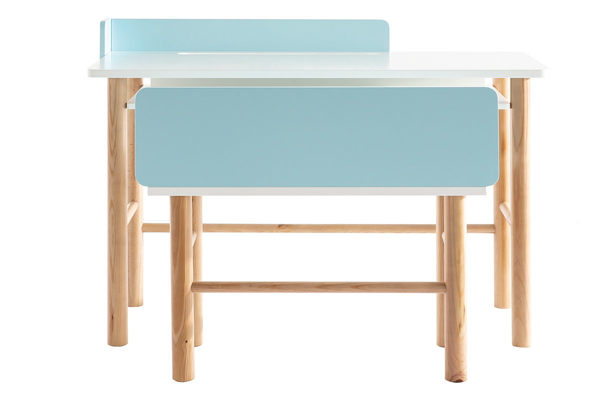 Kinderschreibtisch mit Bank Blau mit hellem Holz BERTY