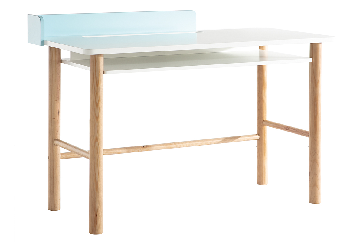 Kinderschreibtisch mit Bank Blau mit hellem Holz BERTY