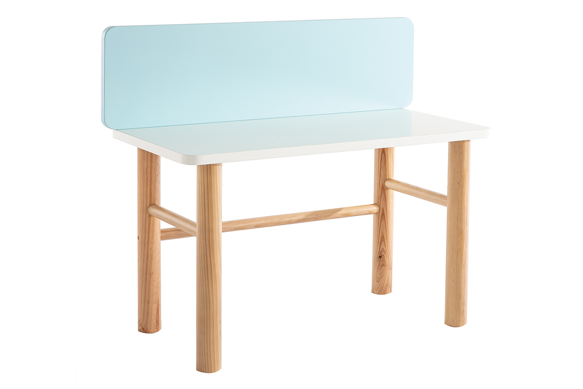 Kinderschreibtisch mit Bank Blau mit hellem Holz BERTY