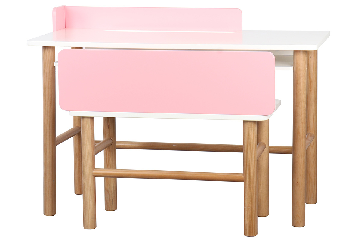 Kinderschreibtisch mit Bank Rosa mit hellem Holz BERTY