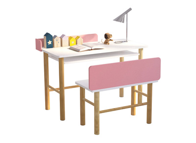 Kinderschreibtisch mit Bank Rosa mit hellem Holz BERTY - Kinderschreibtisch mit Bank Rosa mit hellem Holz BERTY