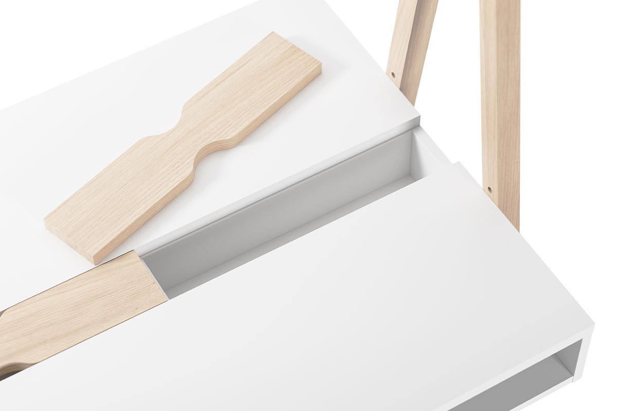 Kinderschreibtisch mit doppelter Tischplatte aus hellem Holz und Wei EASY