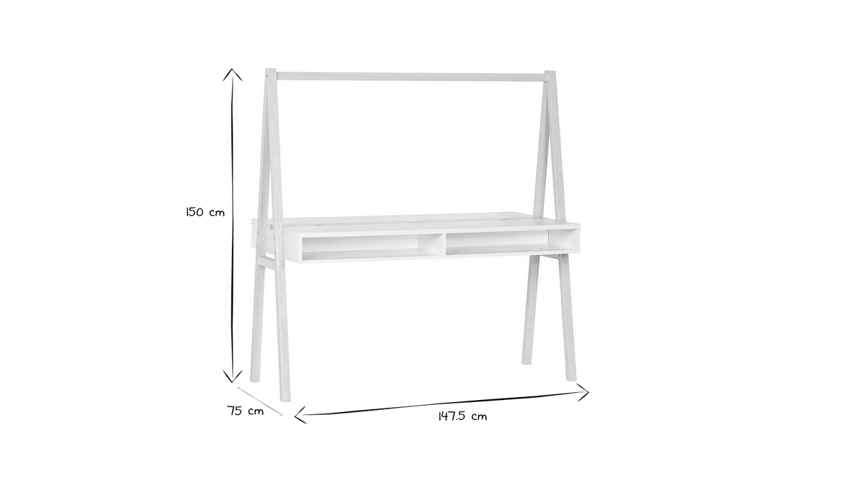 Kinderschreibtisch mit doppelter Tischplatte aus hellem Holz und Wei EASY
