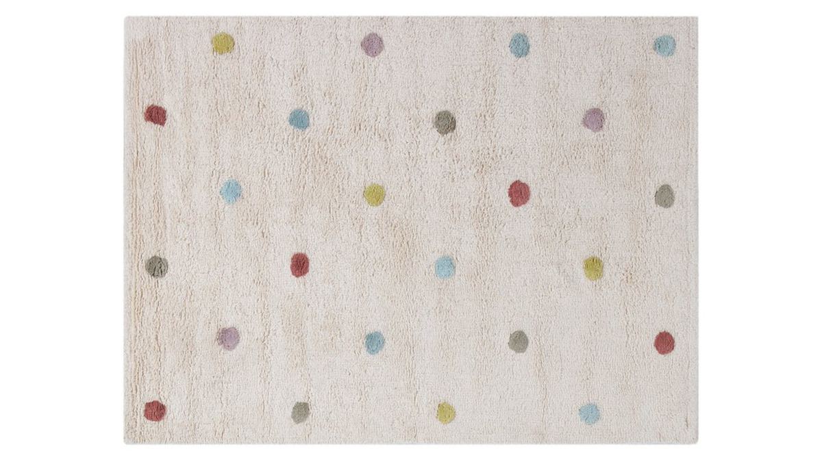 Kinderteppich aus beigefarbener Baumwolle mit bunten Punkten 100 x 150 cm DADA
