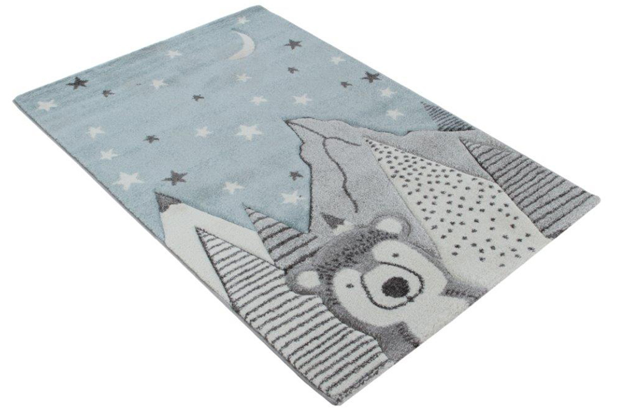 Kinderteppich mit grauem und blauem Brenmotiv 100 x 150 cm TITI